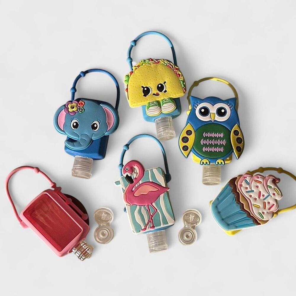 6 pcs. Empty Cartoon Silicone Hand Sanitizer Mini Holder Keychains